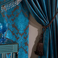 Blue curtain fabric.