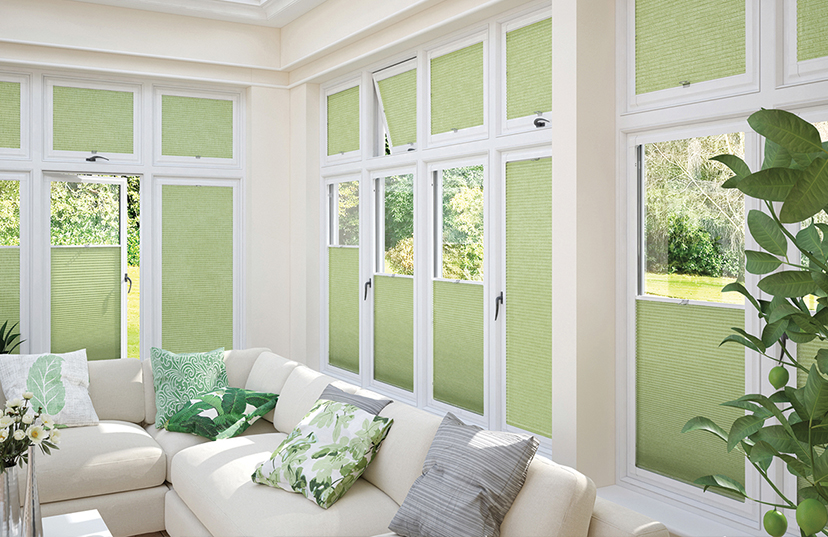 Green hive blinds in conservatory