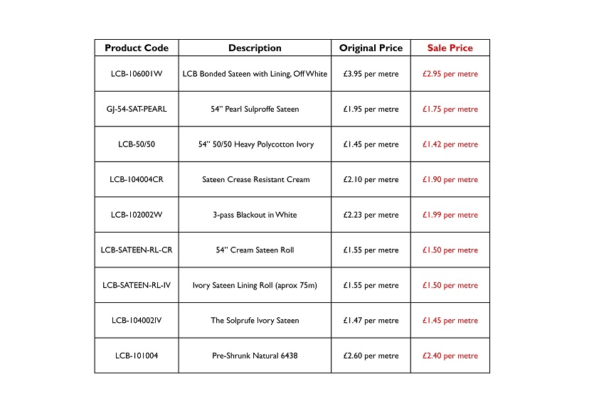 lining sale table