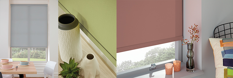 Louvolite Iona and Skye Roller Blinds available from Loveless Cook Blinds