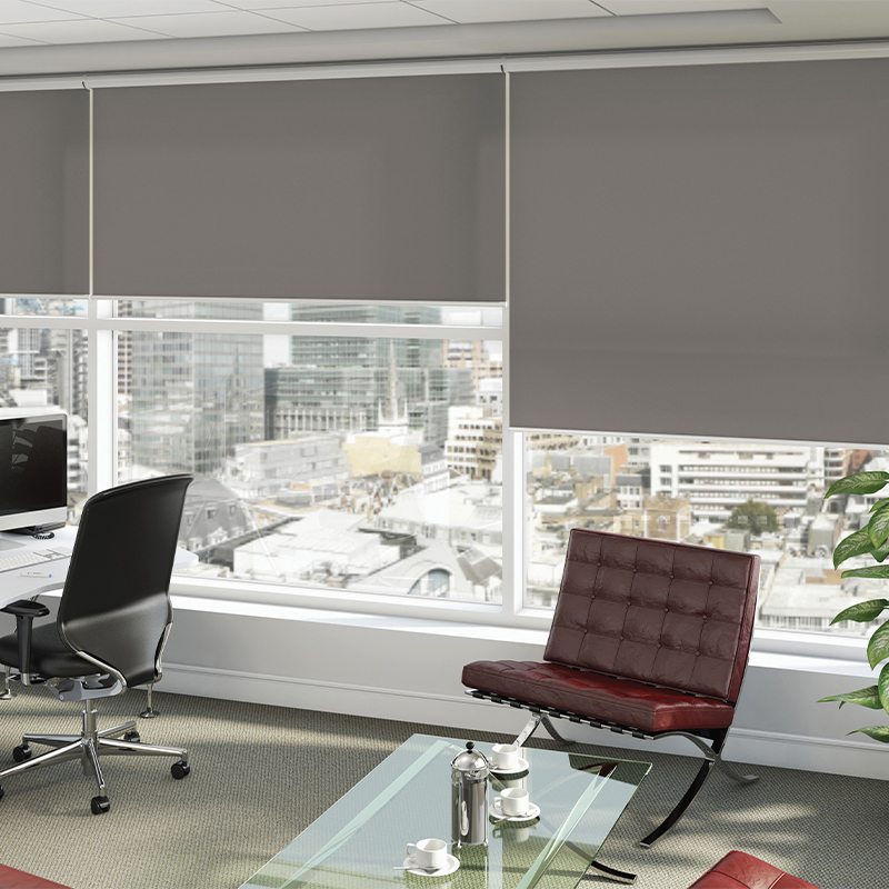 Modern grey roller blinds by Louvolite available from Loveless Cook Blinds