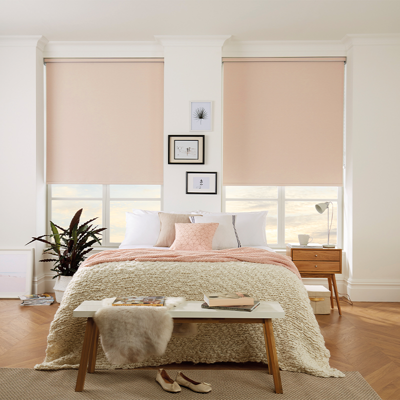 Modern pink roller blinds by Louvolite available from Loveless Cook Blinds