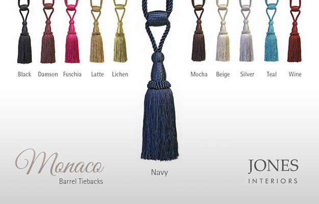 Monaco range of curtain tiebacks