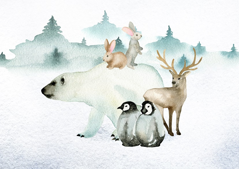 North Pole illustration with additional penguins