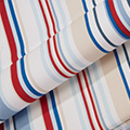 Red, blue and white striped laminated blind detail.